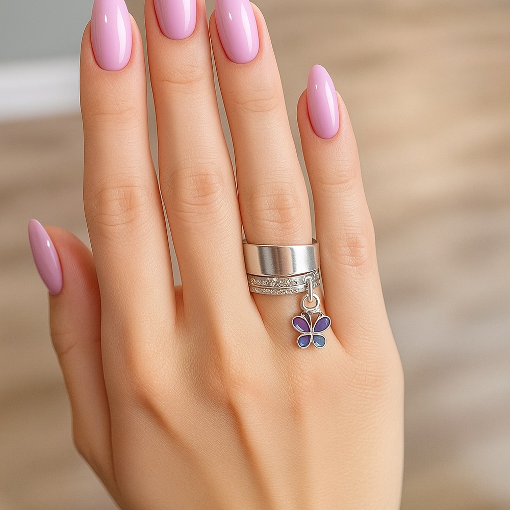 Vintage Silver Butterfly spoon  Charm Ring silver plated butterfly